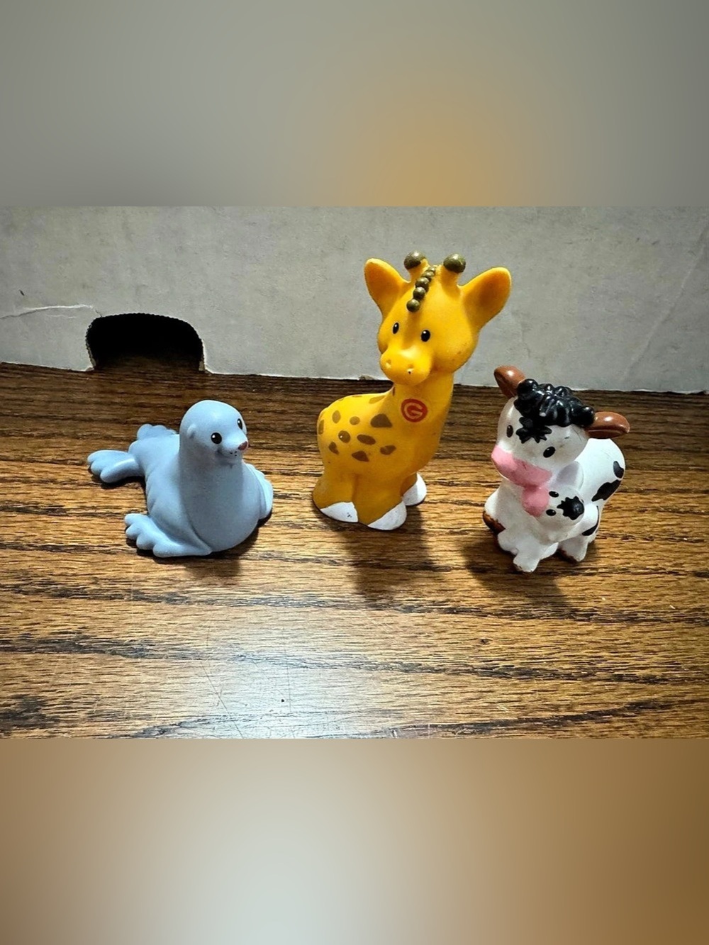 Fisher-Price Little People Animal Figures Lot (Giraffe, Cow, Seal) Set Yellow &